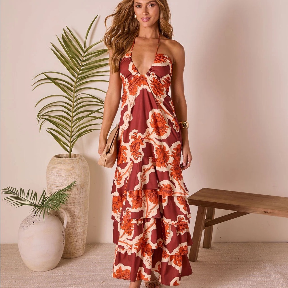 Vici collection tropical tide abstract halter Maxi Dress - Picture 2 of 6